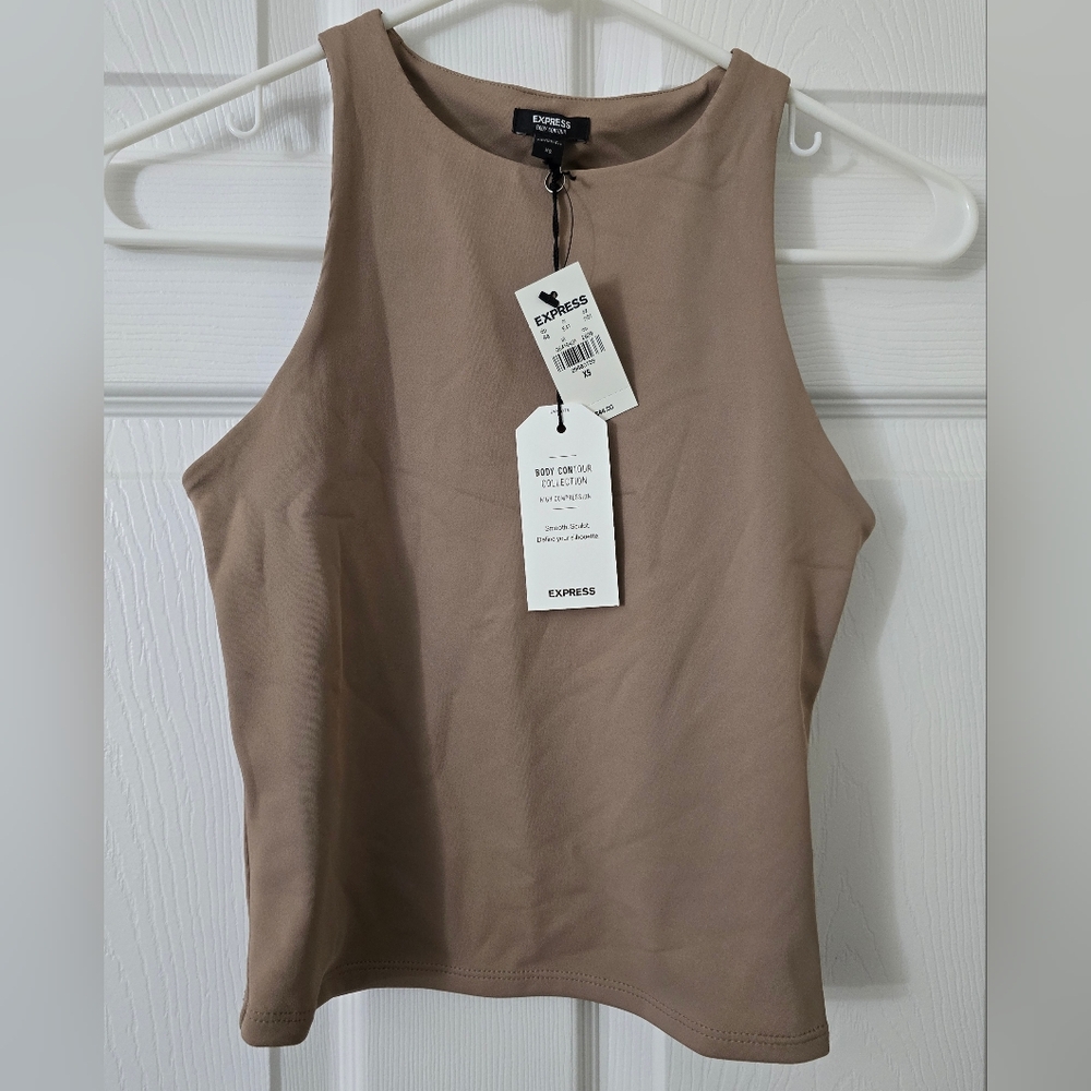 Taupe Express Women's Body Contour High Compression High Neck Tank - XS